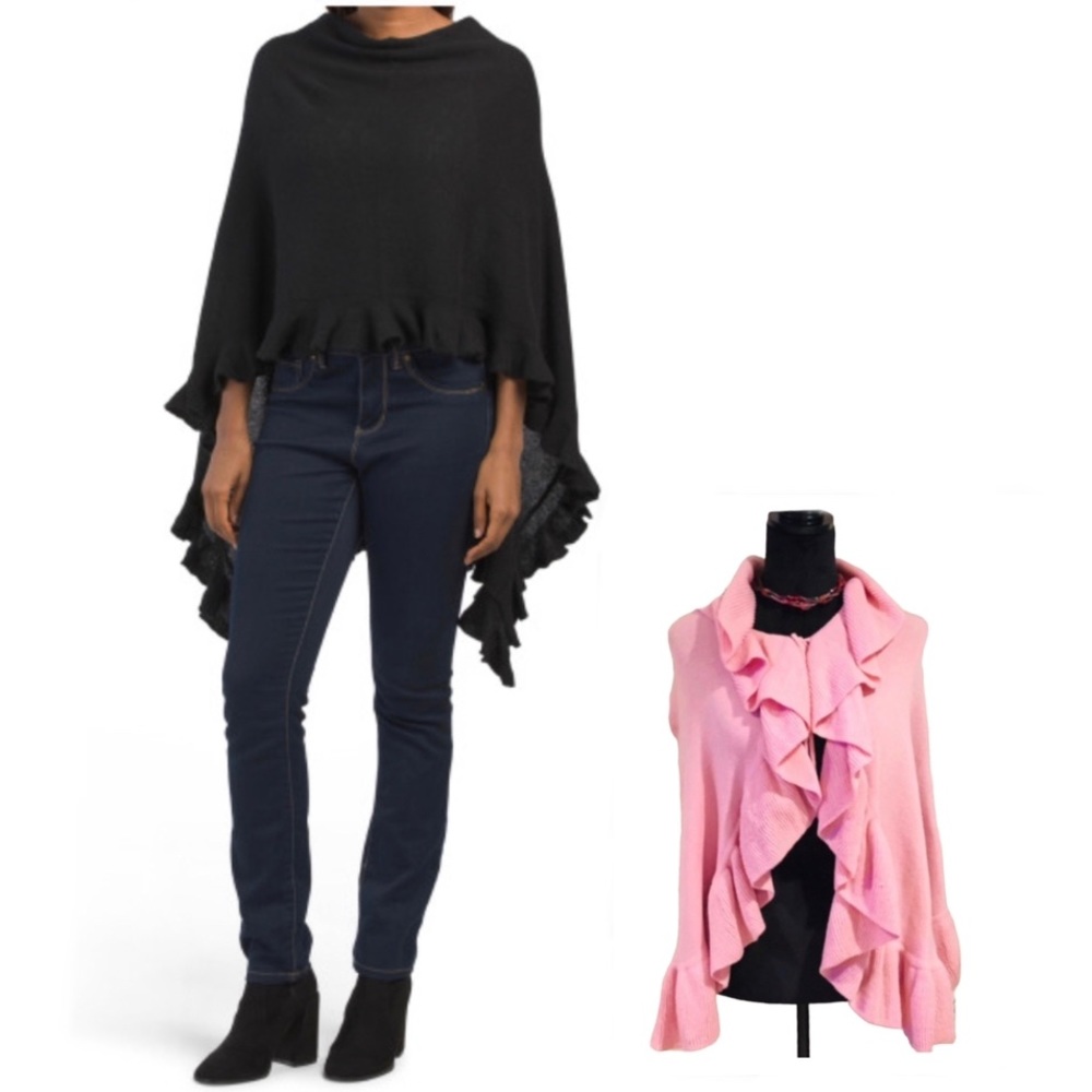 Boutique shrug wrap ruffle front tie